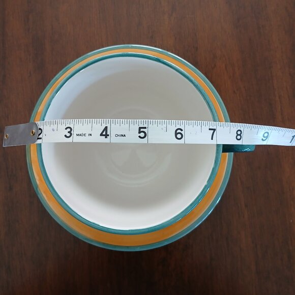 Large Yellow Ceramic Cup and Saucer with Green Leaves and Acorns - Picture 3 of 4